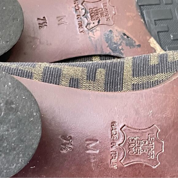 Fendi Brown FF Canvas Leather Slip On Block Heel Shoes Size 7.5 - Picture 2 of 6